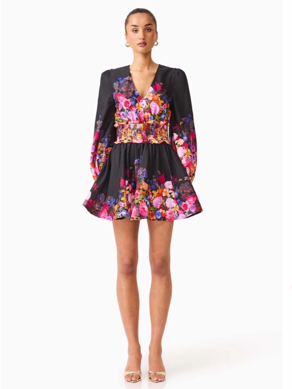 elliatt alice black ombre floral print long sleeve mini dress size XS NEW